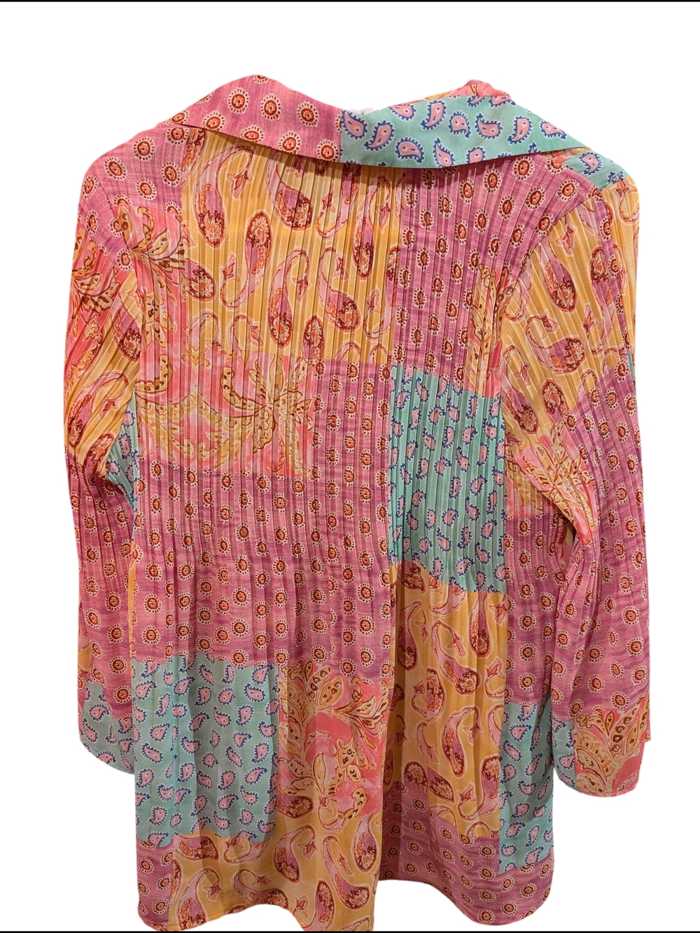 Lightweight Paisley Patchwork Button-Front Blouse - Pink & Yellow - Picture 2 of 5